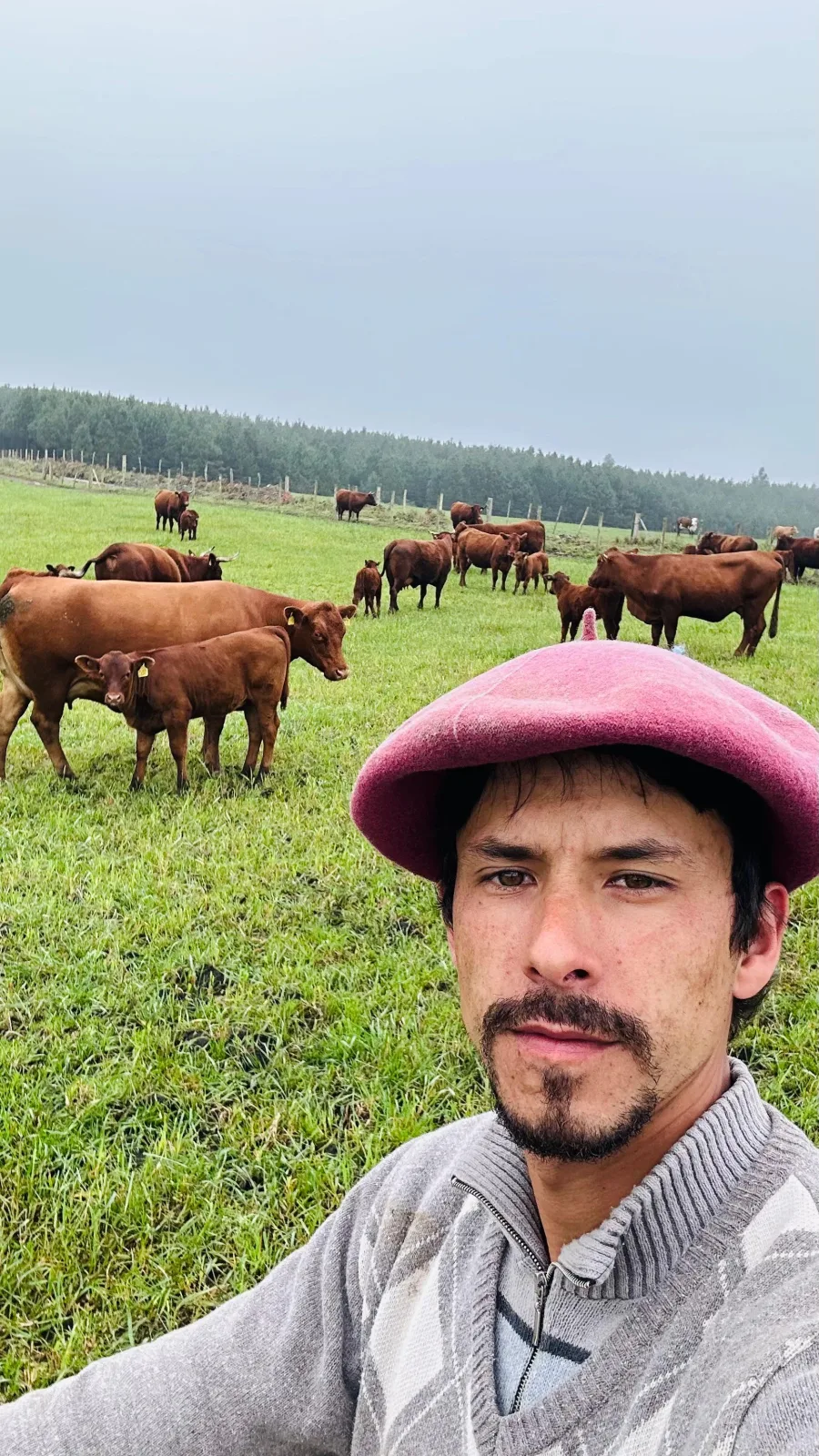 Gerson Duarte no campo, com o gado ao fundo